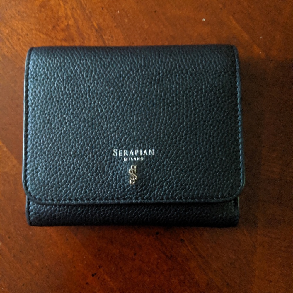 Serapian Milano Black Rugia Small Flat Wallet